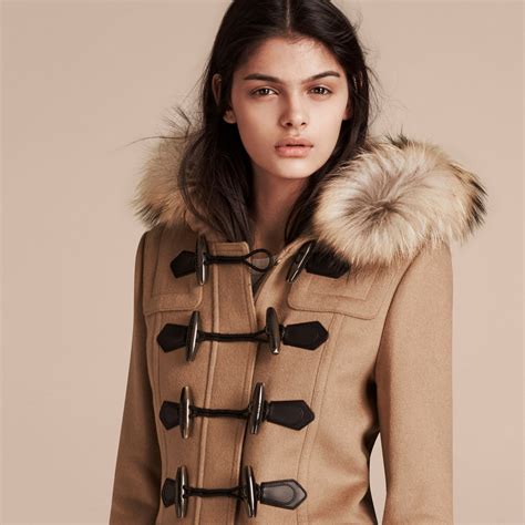 detachable fur trim wool duffle coat burberry|Burberry duffle coat.